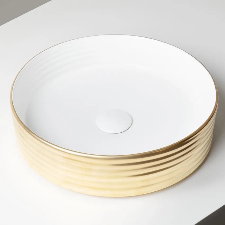 Aufsatzwaschbecken aus gewelltem Feinsteinzeug, hergestellt in Italien - Vibrazione Viadurini