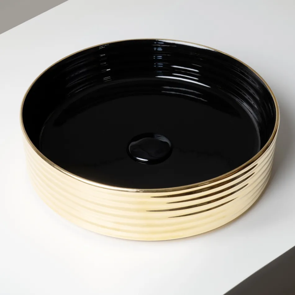 Aufsatzwaschbecken aus gewelltem Feinsteinzeug, hergestellt in Italien - Vibrazione Viadurini