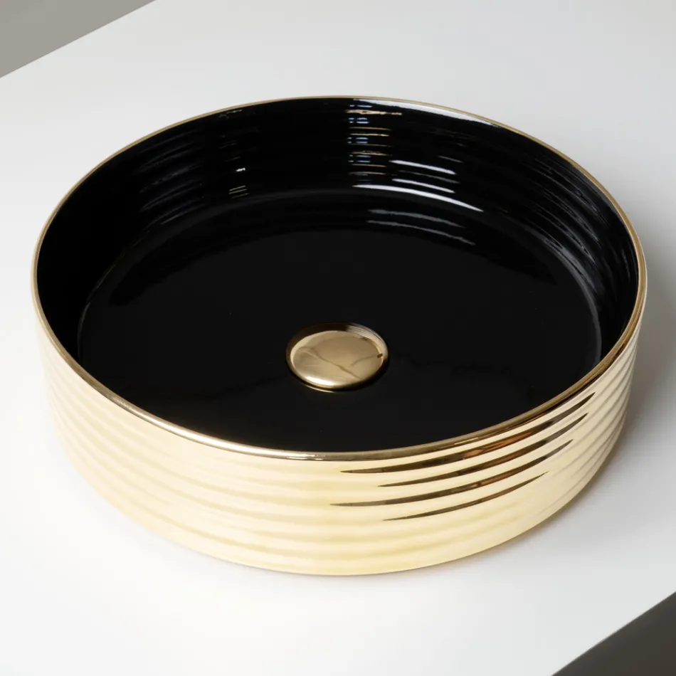 Aufsatzwaschbecken aus gewelltem Feinsteinzeug, hergestellt in Italien - Vibrazione Viadurini