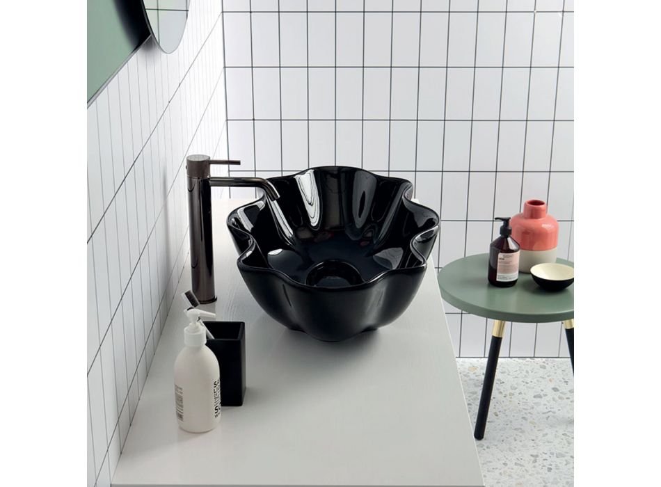 Modernes Aufsatzwaschbecken aus glänzender Keramik Made in Italy - Cube Viadurini