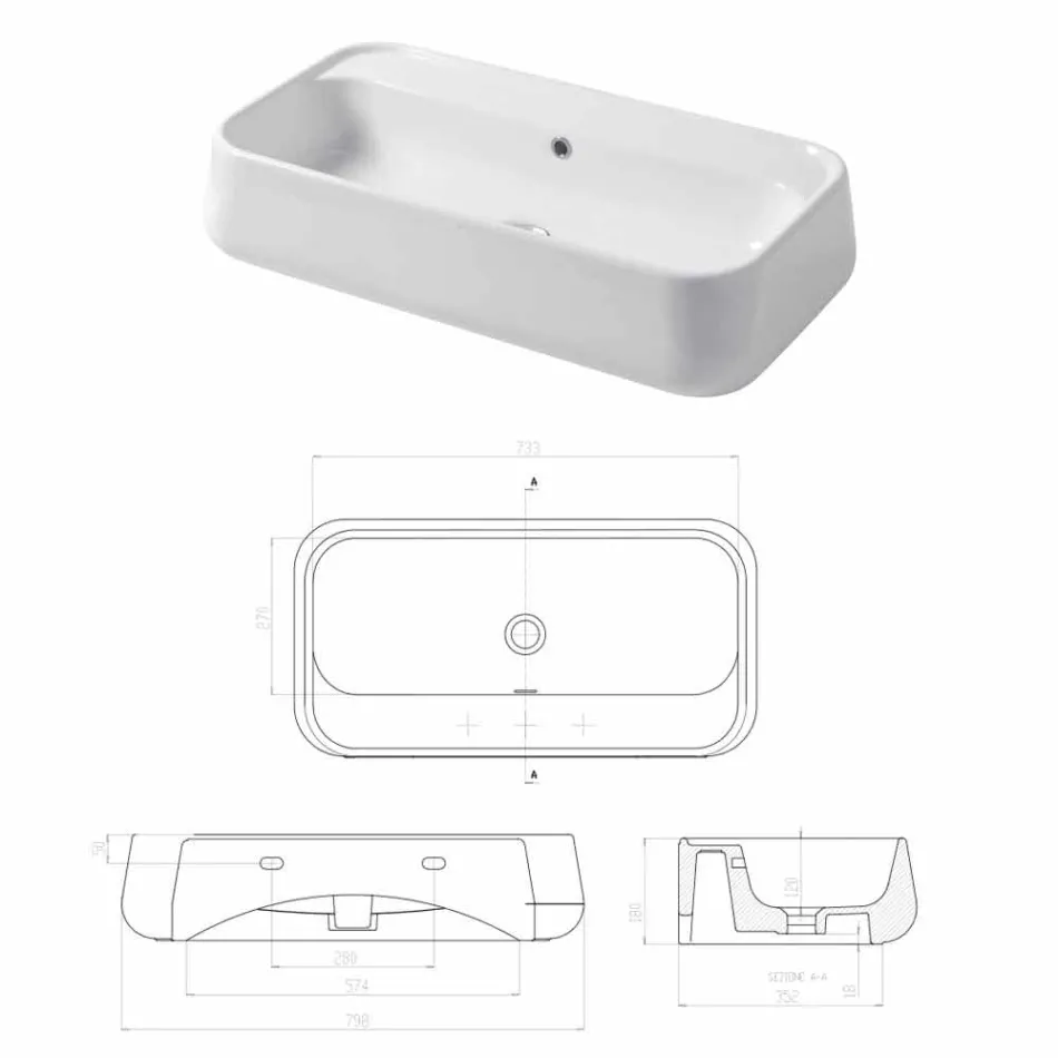 Modernes Aufsatzwaschbecken aus farbiger Keramik von Oliena Viadurini
