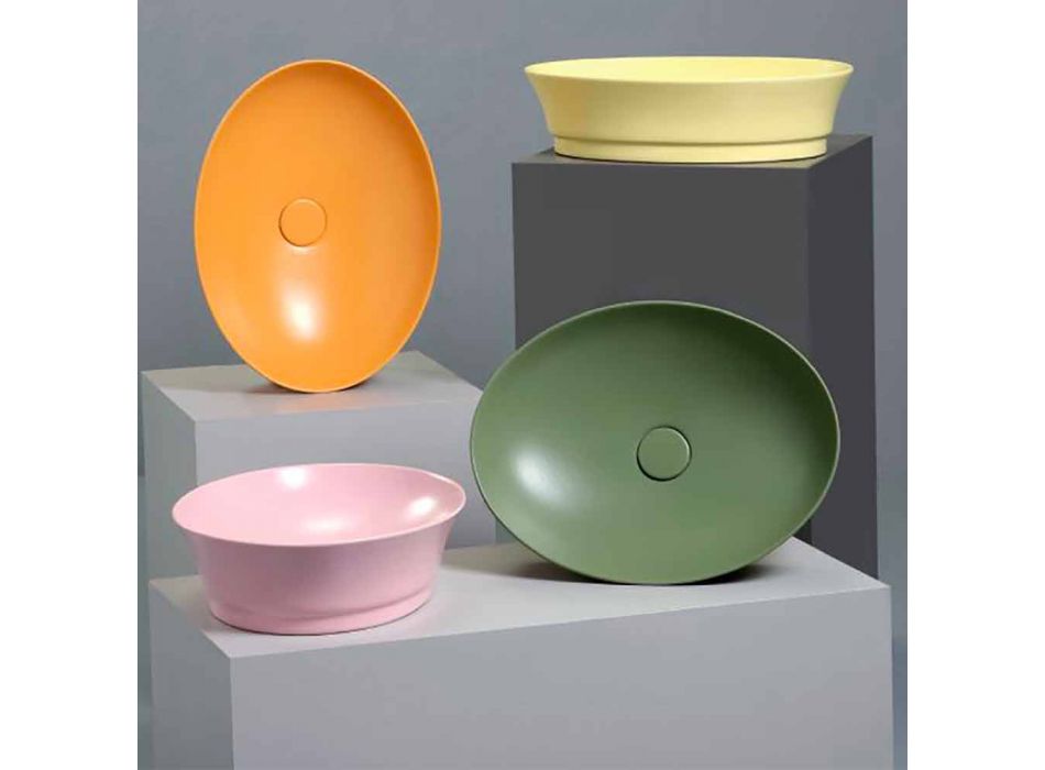 Arbeitsplatte Oval Modern Design Keramik Waschbecken Made in Italy - Zarro Viadurini