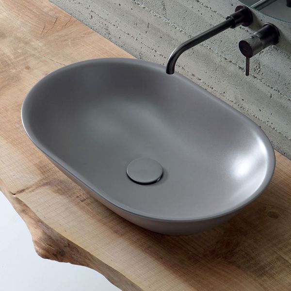 Aufsatzwaschbecken aus matt keramik l 58 cm made in italy - nelly