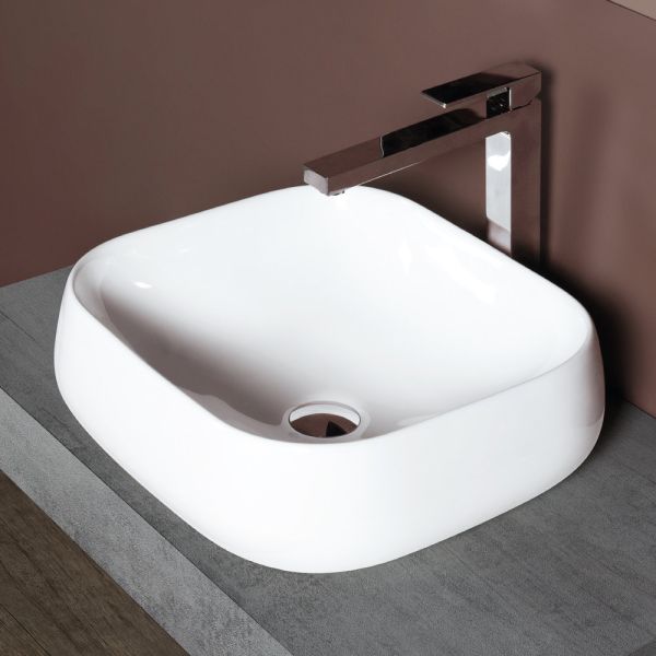 Modernes design: weißes, quadratisches aufsatzwaschbecken aus keramik - papavero