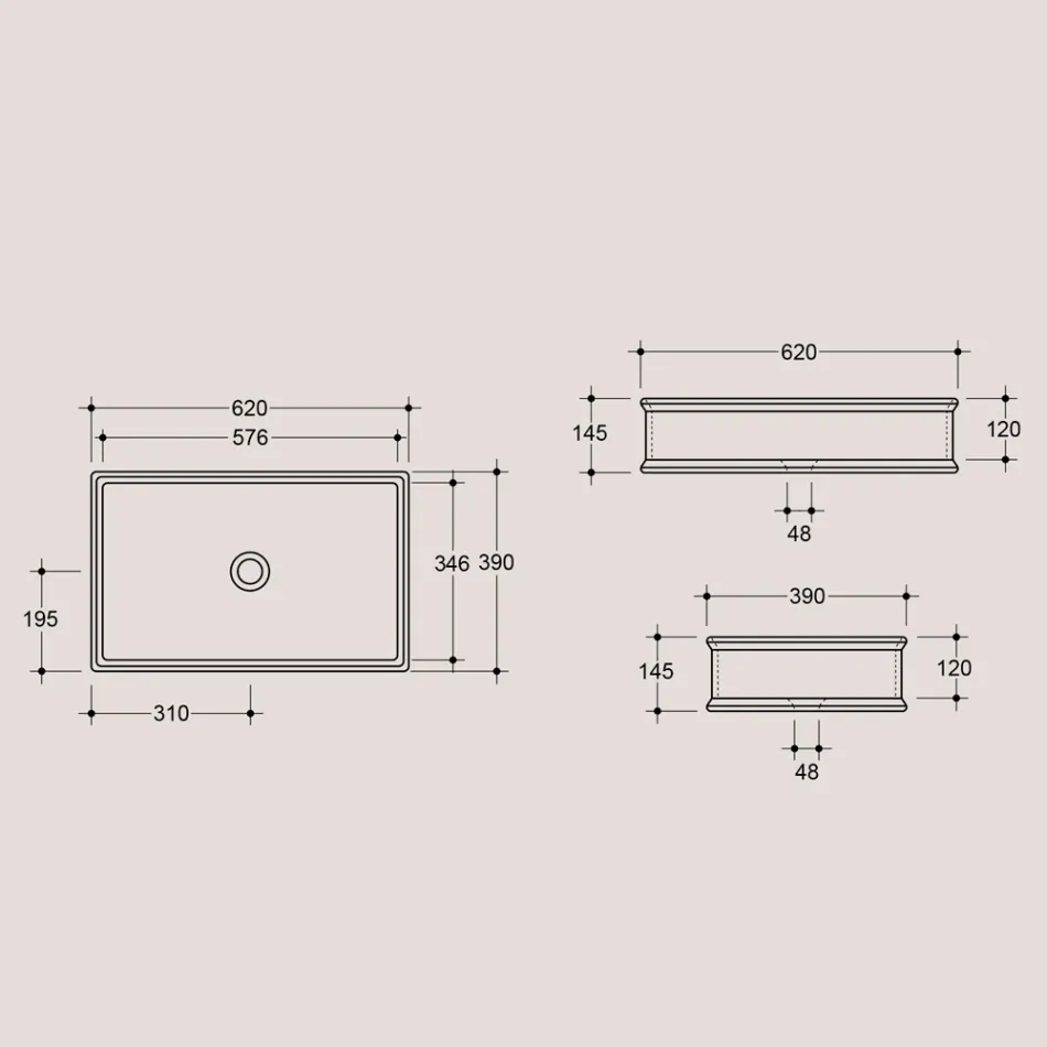 Rechteckiges Aufsatzwaschbecken aus matter Keramik Made in Italy - Debora Viadurini