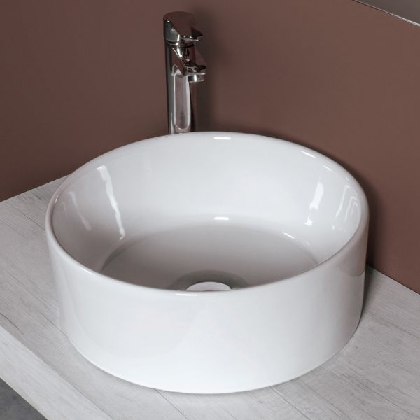 Rundes aufsatzwaschbecken aus weißer keramik im modernen design - papavero