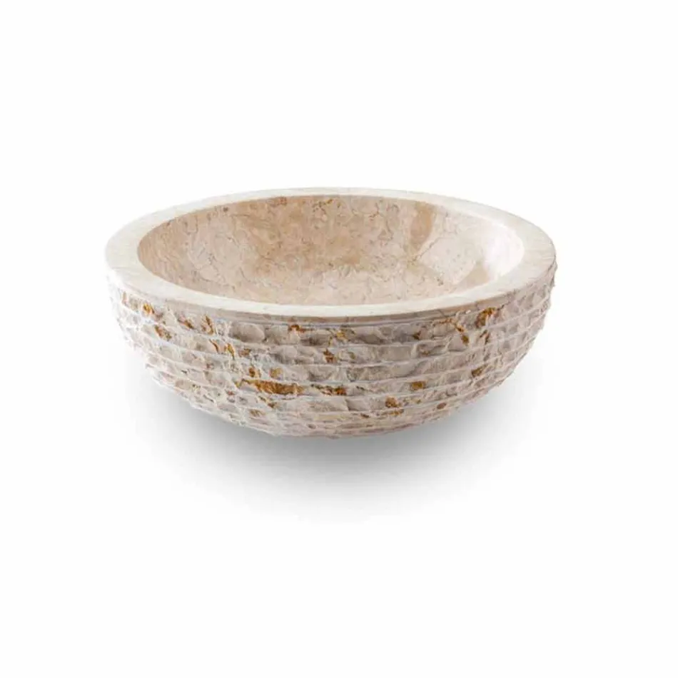 Rundes Waschbecken Handarbeit aus weißem Marmor - Leinen Viadurini