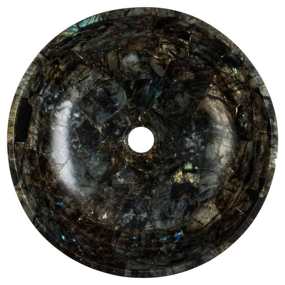 Rundes Aufsatzwaschbecken aus Labradorit Peggy Design, handgemacht Viadurini