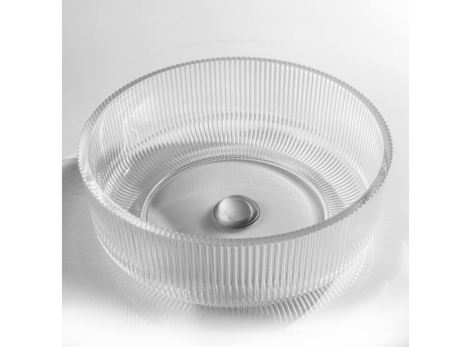 Rundes Aufsatzwaschbecken aus venezianischem Plissè-Glas, hergestellt in Italien – Zirkon Viadurini