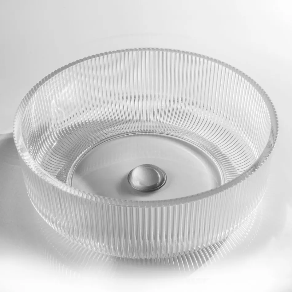 Rundes Aufsatzwaschbecken aus venezianischem Plissè-Glas, hergestellt in Italien – Zirkon Viadurini