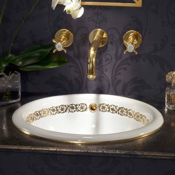 Badezimmer einbauwaschbecken aus fire clay und 24k gold, otis