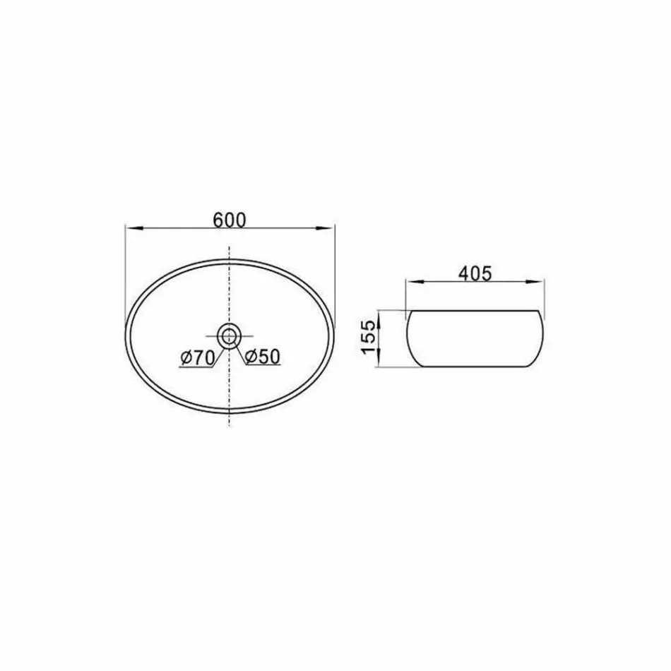 Ovales Aufsatzwaschbecken aus weißer Keramik Made in Italy - Bergen Viadurini