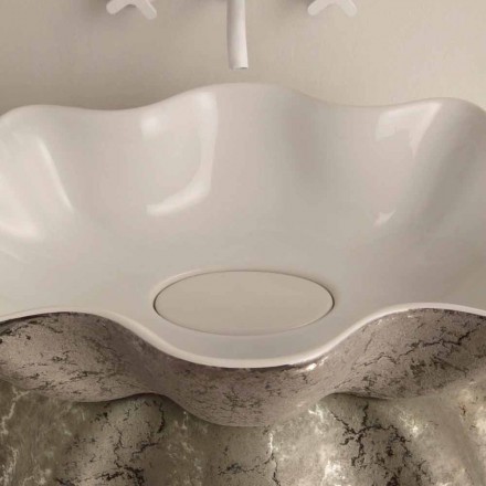 Weißes silbernes keramisches Aufsatzwaschbecken hergestellt in Italien Cubo Viadurini