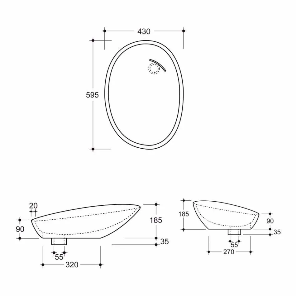 Design-Aufsatzwaschtisch aus Keramik, glänzend Viadurini