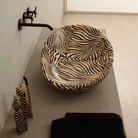 Designer Keramik-Aufsatzwaschtisch mit orangefarbenem Zebra Made in Italy Glossy Viadurini
