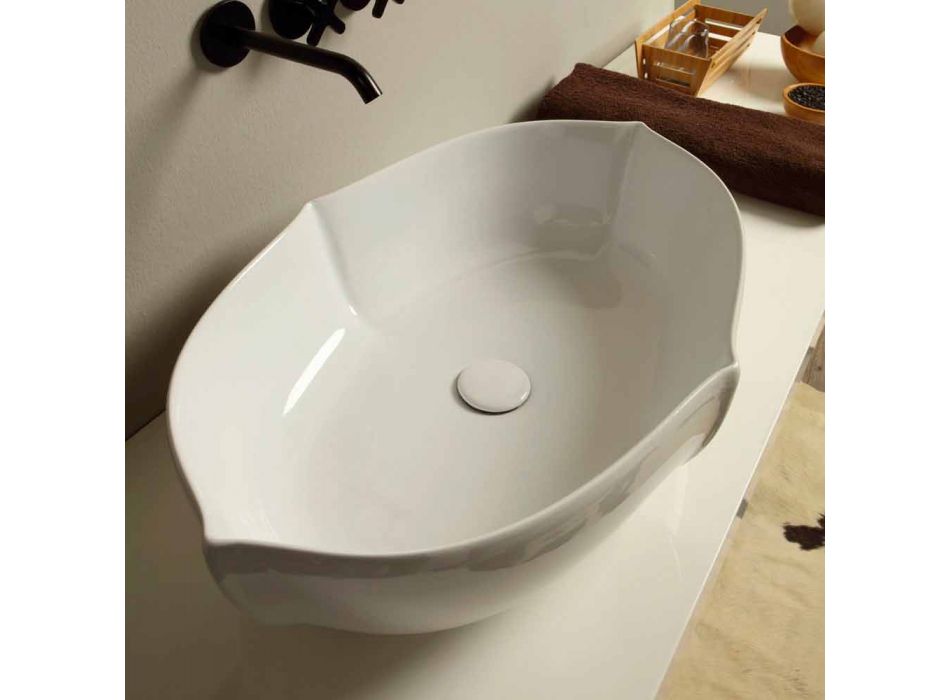 Arbeitsplatte Design Waschbecken in weißer Keramik in Italien Oscar gemacht Viadurini