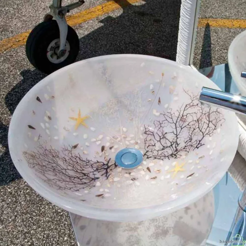 Design Arbeitsplatte Waschbecken aus Harz mit Koralleneinsätzen - Salvatore Viadurini