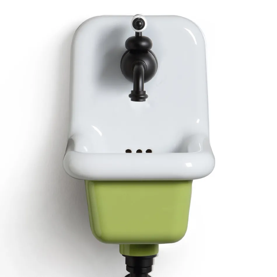 Freistehendes Badezimmerwaschbecken aus weißer und farbiger Keramik 26 cm - Jordan Viadurini