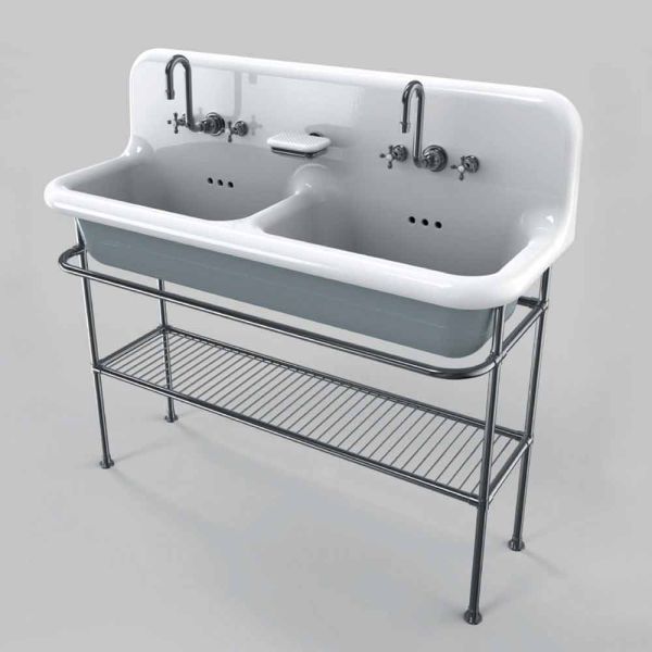 Vintage keramik waschbecken mit zwei becken auf struktur calvin