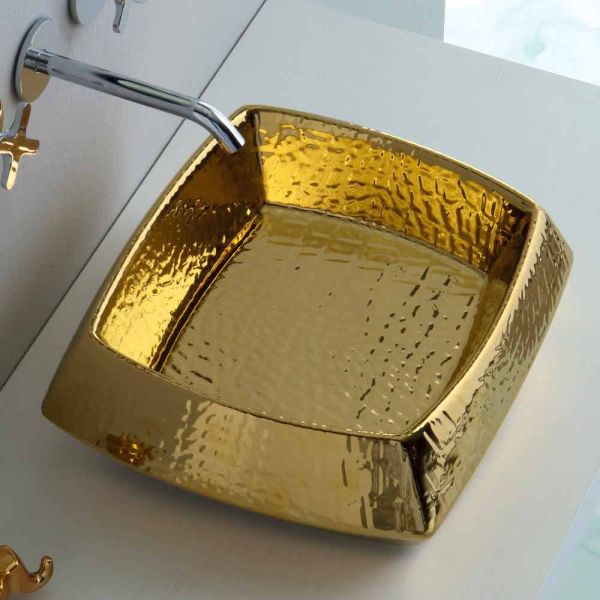 Modernes goldenes keramik-waschtisch aus keramik, hergestellt in italy simon