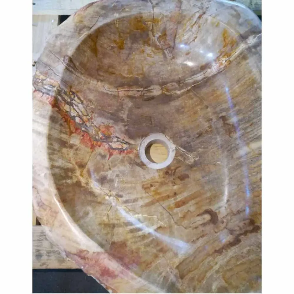 Waschbecken aus Holz Fossil Zähler Goa Einzelstück Viadurini