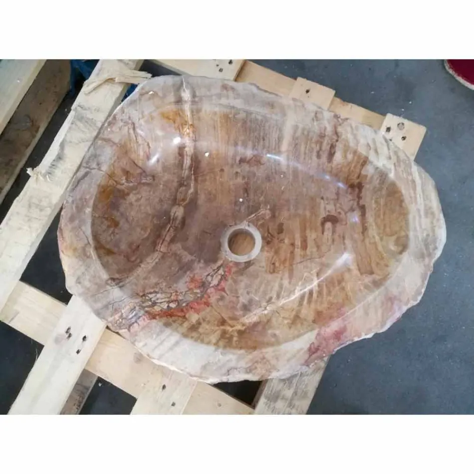 Waschbecken aus Holz Fossil Zähler Goa Einzelstück Viadurini