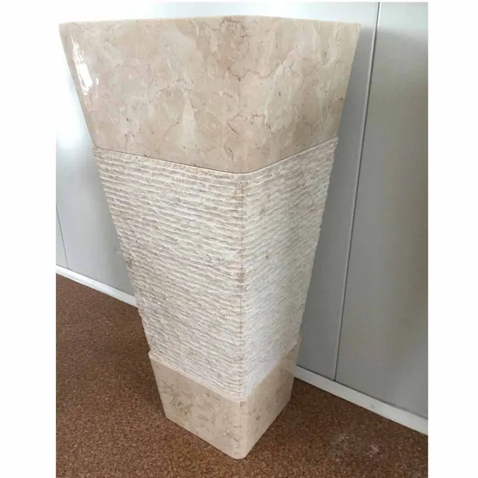 Waschbecken aus Naturstein mit Säule Robin, weißes Einzelstück Viadurini