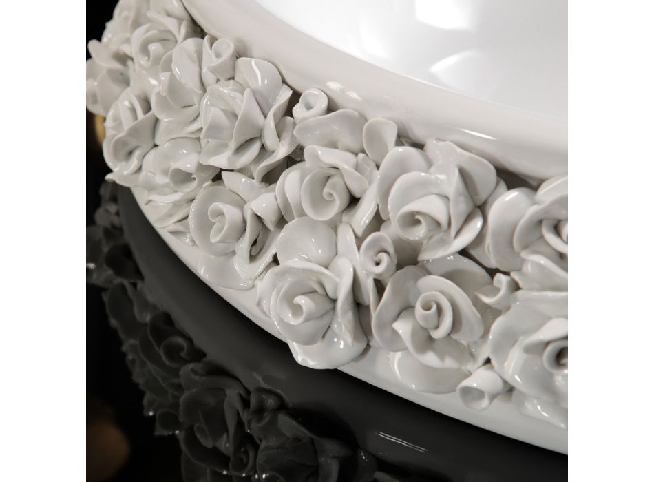 Porzellanwaschbecken mit handapplizierten Blütenblättern, hergestellt in Italien – Amarone Viadurini