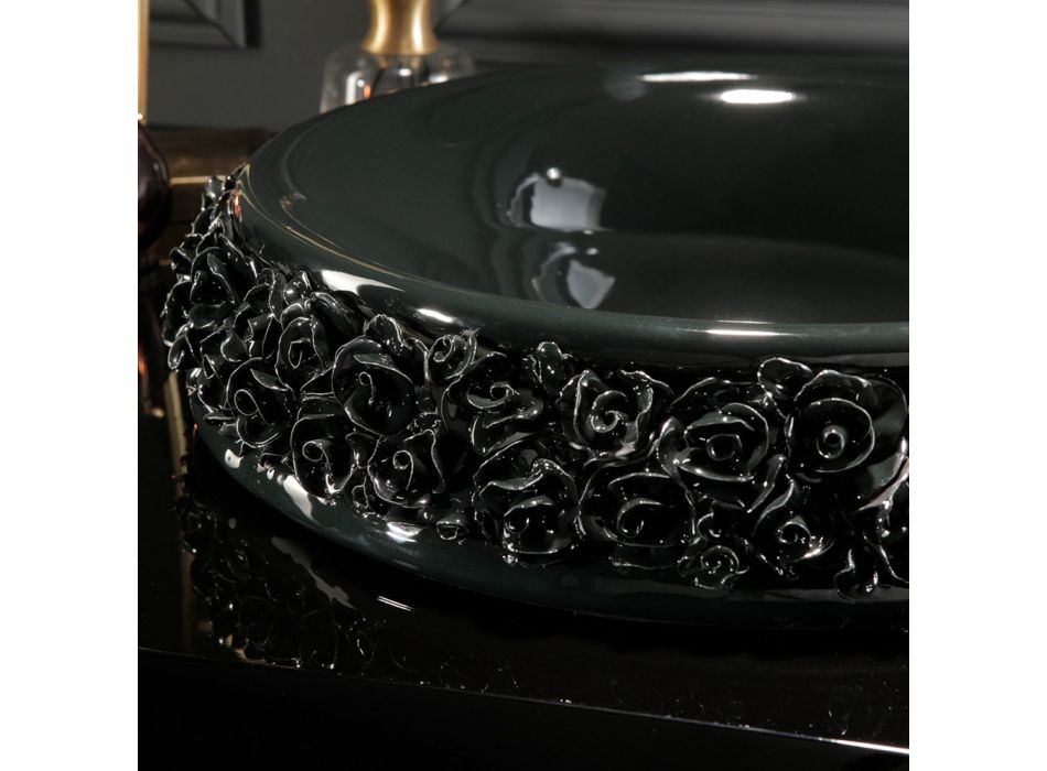 Porzellanwaschbecken mit handapplizierten Blütenblättern, hergestellt in Italien – Amarone Viadurini