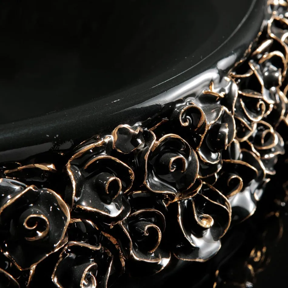 Porzellanwaschbecken mit handapplizierten Blütenblättern, hergestellt in Italien – Amarone Viadurini