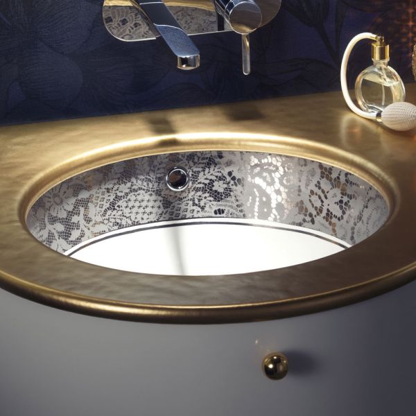 Einbauwaschbecken aus schamott mit platin-spitzenband, hergestellt in italien – erioli