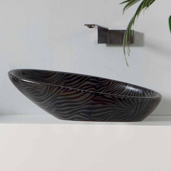 Modernes aufsatzwaschbecken aus silberkeramik made in italy glossy
