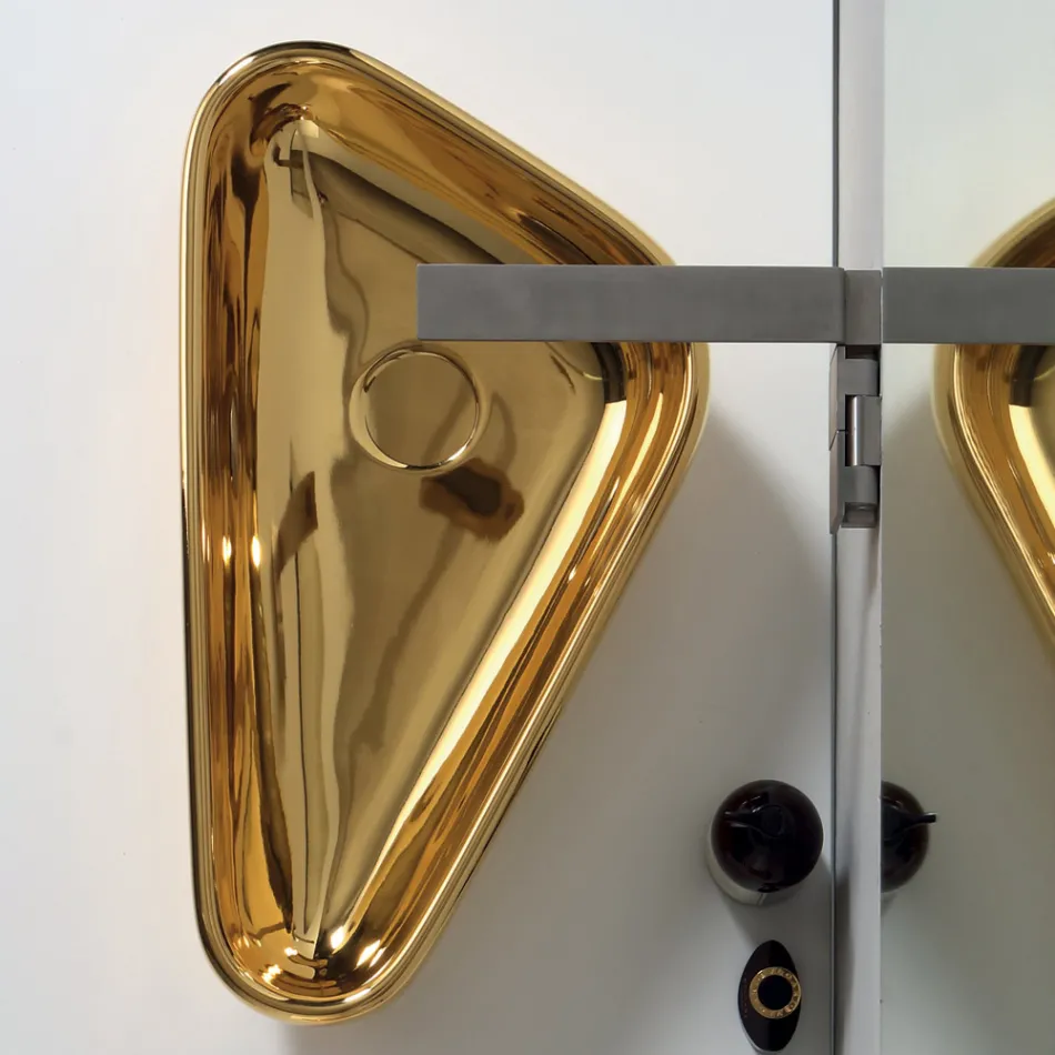 Modernes Aufsatzwaschbecken aus goldener Keramik, hergestellt in Italien, Sofia Viadurini