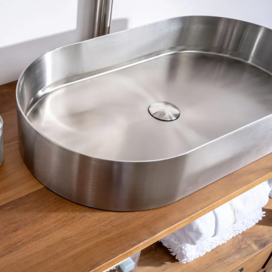 Ovales Aufsatzwaschbecken aus Edelstahl in verschiedenen Ausführungen – Anemone Viadurini