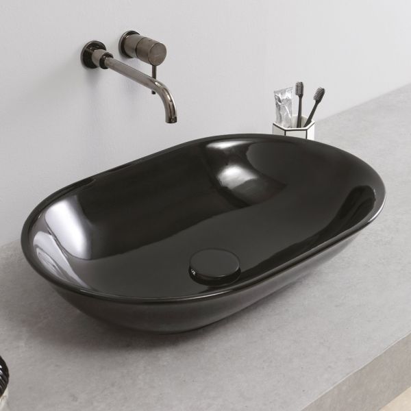 Ovales aufsatzwaschbecken aus glänzender keramik l 58 cm made in italy - nelly