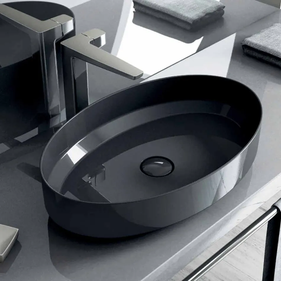 Ovales Aufsatzwaschbecken aus Keramik made in Italy, Yoel Viadurini