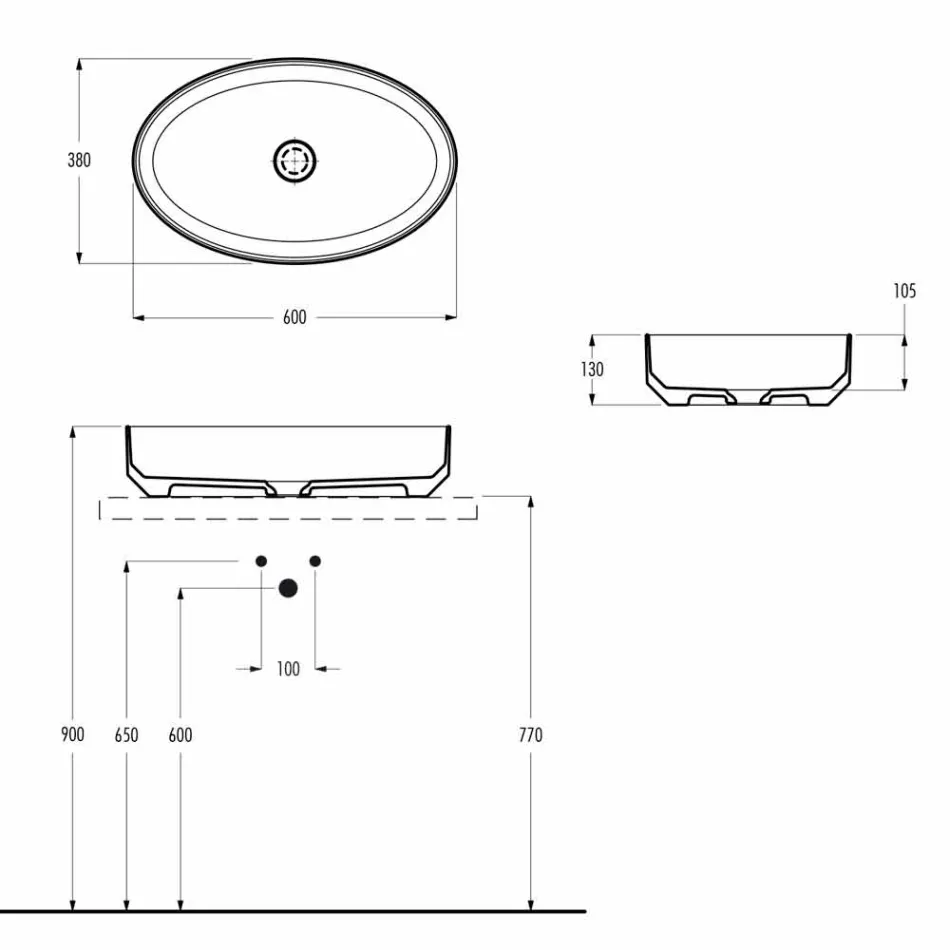Ovales Aufsatzwaschbecken aus Keramik made in Italy, Yoel Viadurini
