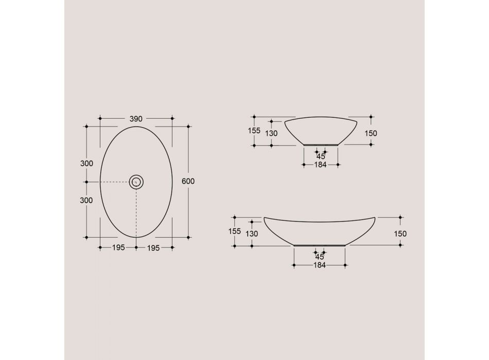 Ovales Aufsatzwaschbecken aus glänzender Keramik Made in Italy - Jumper