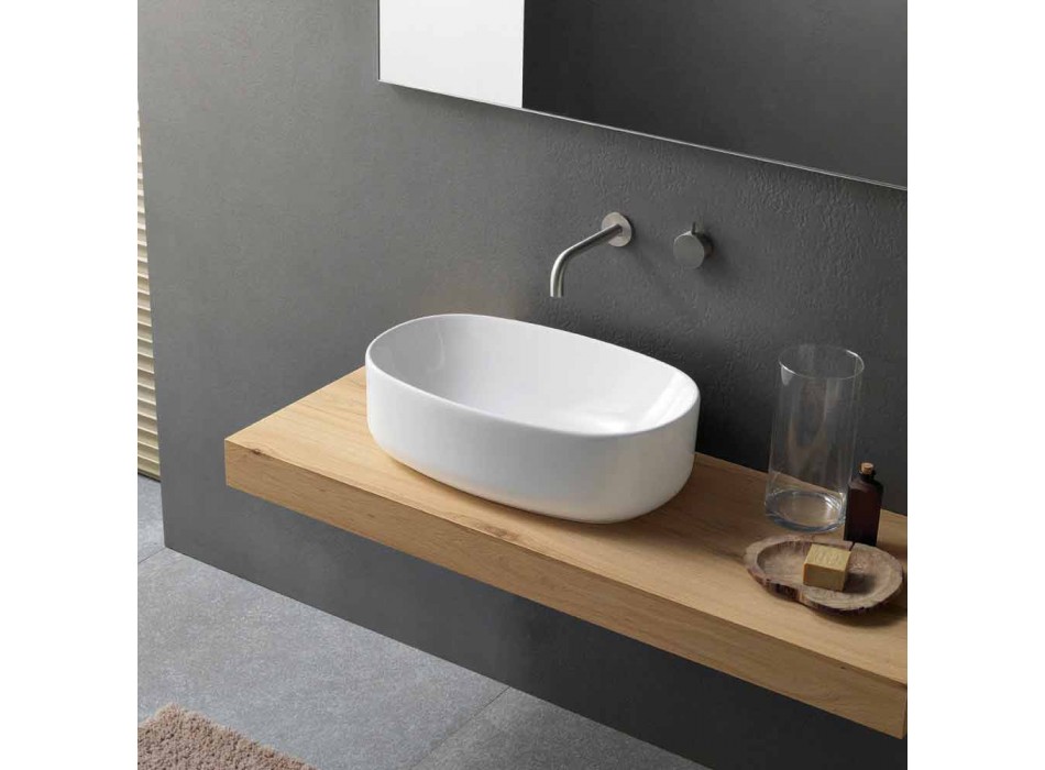 Oval Modern und Design Arbeitsplatte Waschbecken in weißer Keramik - Ventori1 Viadurini