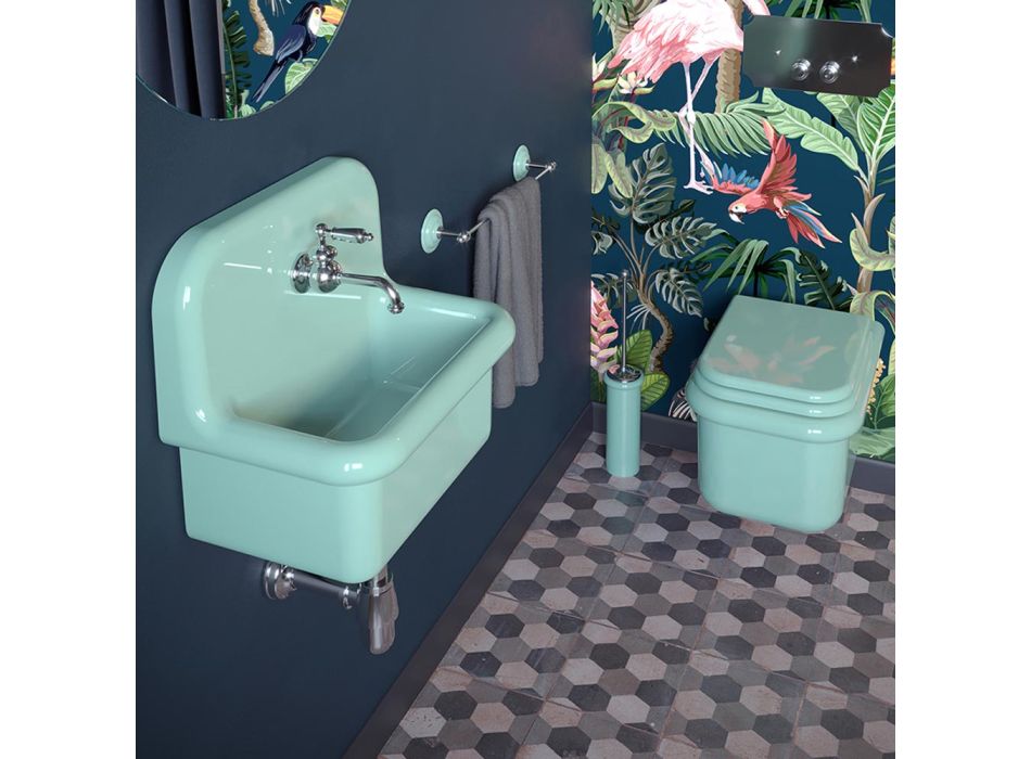 Waschbecken zur Einrichtung des Badezimmers aus wassergrüner einfarbiger Keramik – Jasmin Viadurini