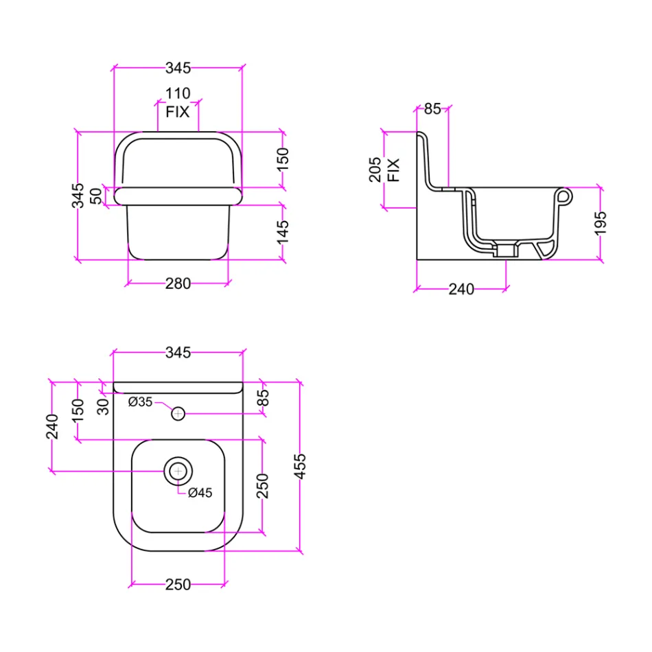 Rechteckiges hängendes Badezimmerwaschbecken aus Keramik – Elodie Viadurini