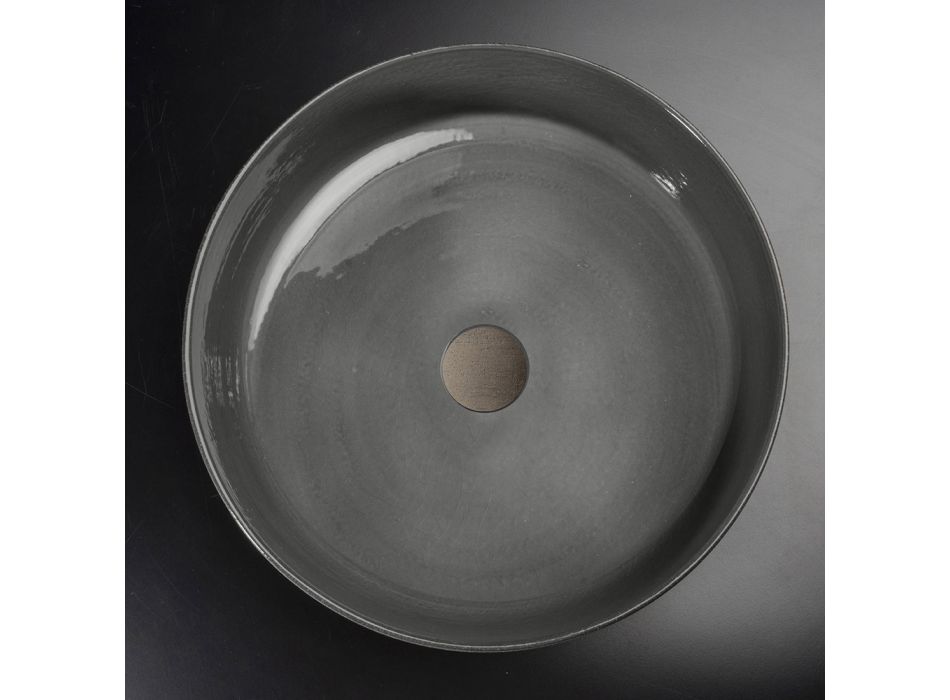 Rundes Waschbecken aus grauem Ton Made in Italy - Tatiana Viadurini