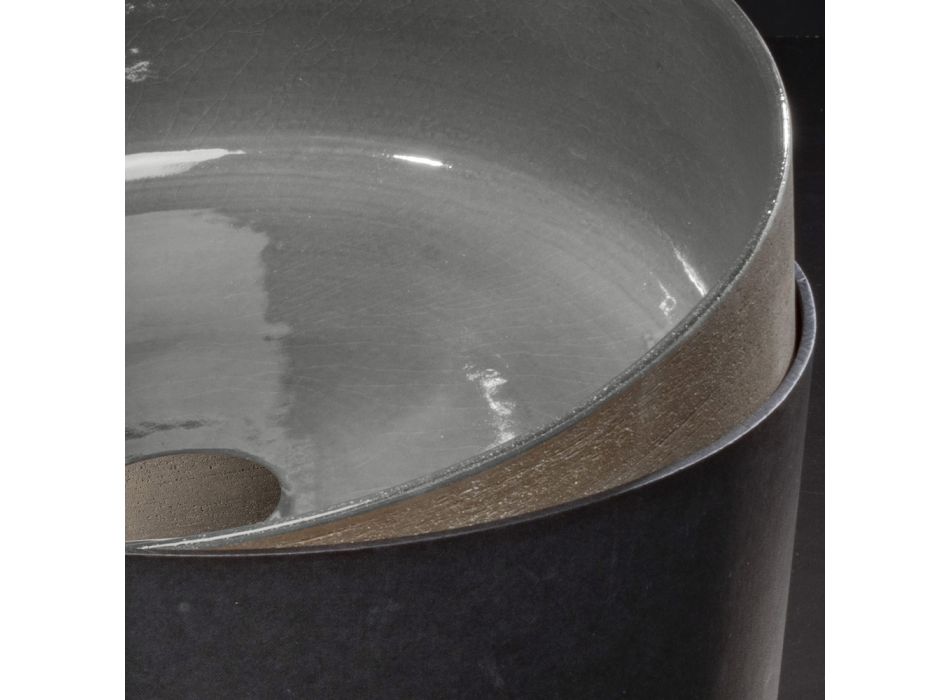 Rundes Waschbecken aus grauem Ton Made in Italy - Tatiana Viadurini