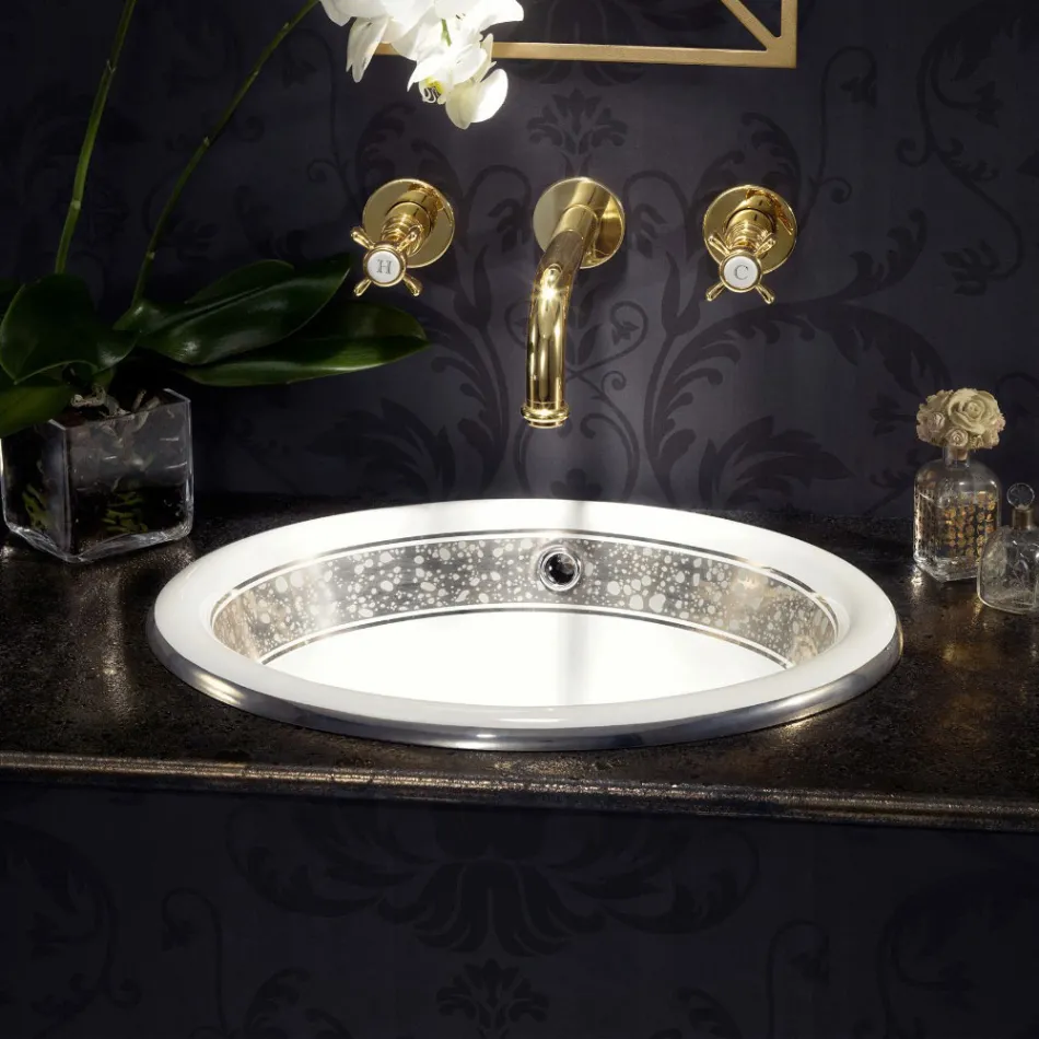 Halbeinbauwaschbecken aus Fire Clay mit Band in verschiedenen Ausführungen – Botticino Viadurini