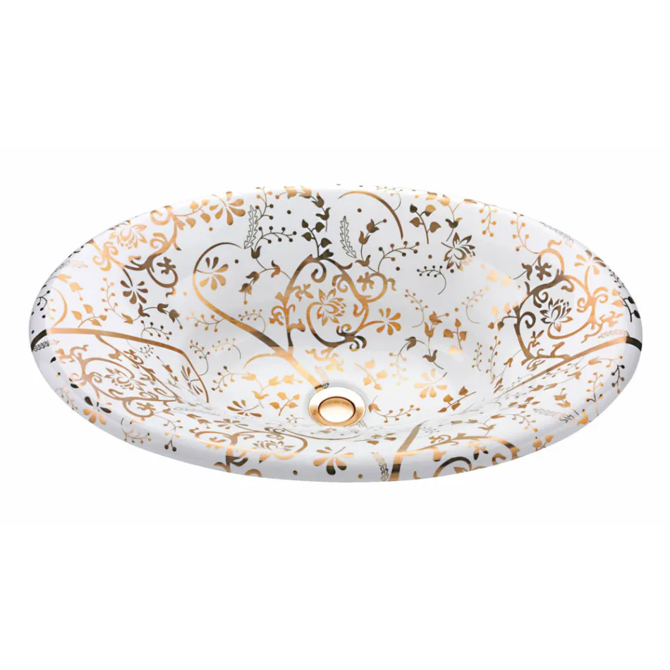 Halbeinbauwaschbecken aus Schamotteton mit goldener Spirale, hergestellt in Italien – Principe Viadurini