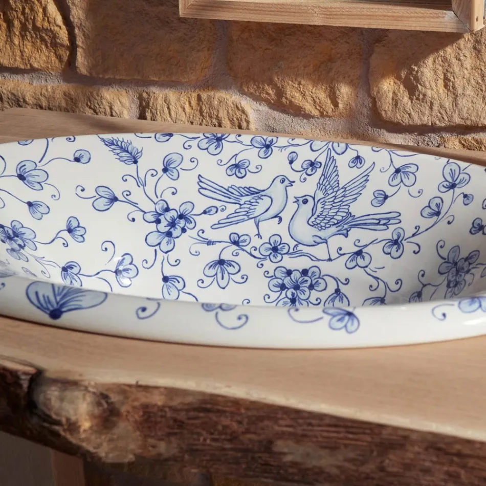 Halbeinbauwaschbecken aus handbemaltem Schamott, hergestellt in Italien – Principe Viadurini