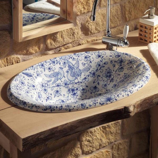 Halbeinbauwaschbecken aus handbemaltem schamott, hergestellt in italien – principe