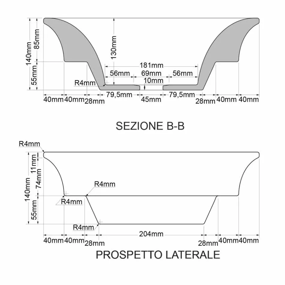 Modernes halbversenktes Waschbecken aus Schamott und Gold, hergestellt in Italien, Guido Viadurini