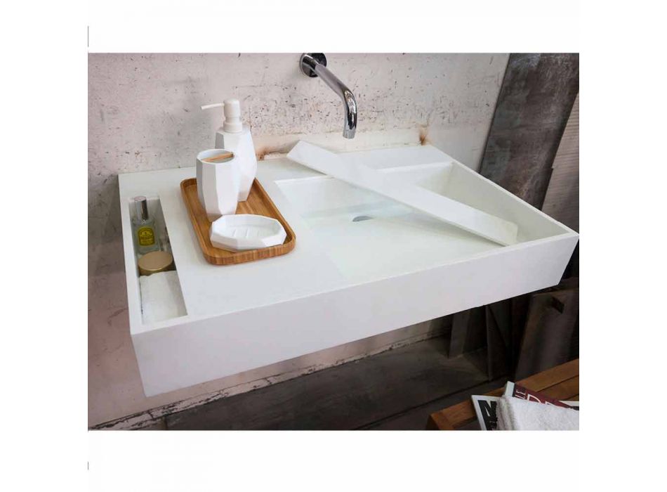 Hänge- / Aufsatzwaschbecken mit Enna Solid Surface-Speichertank Viadurini