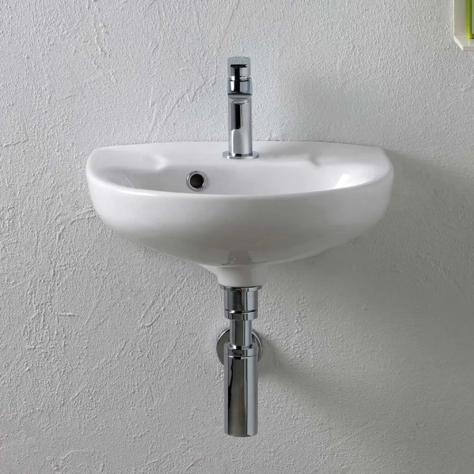 Wandhängendes, weißes Keramikwaschbecken mit elegantem, modernem Design – Silica Viadurini